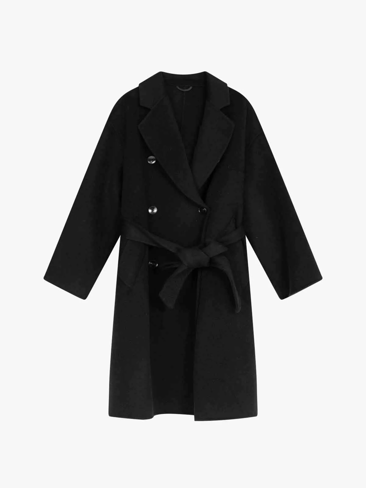 ASOBIO Relaxed Double-Breasted Virgin Wool Long Coat