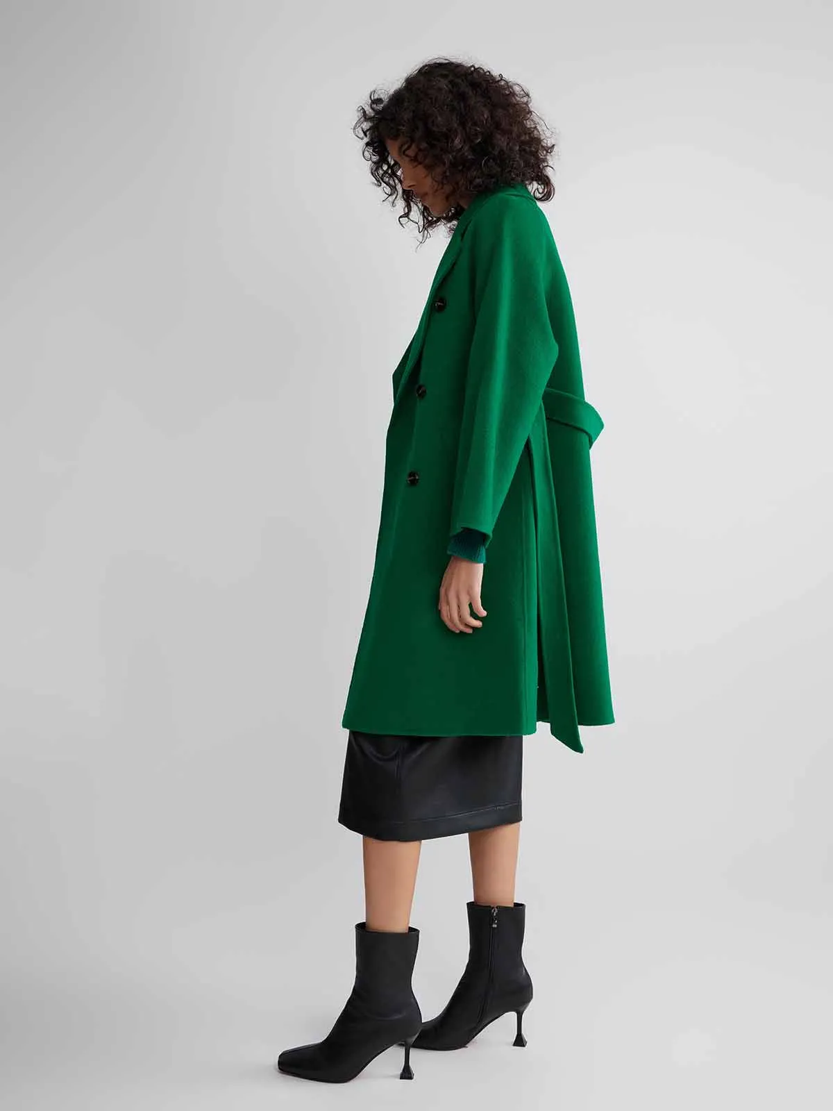 ASOBIO Relaxed Double-Breasted Virgin Wool Long Coat