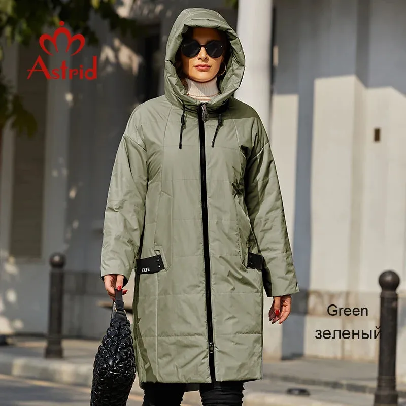 Astrid 2022 Spring Women Parkas Plus Size Long Loose Padded Down Coats Hooded Women's Jacket Fashion Outerwear Quilted AM-7561