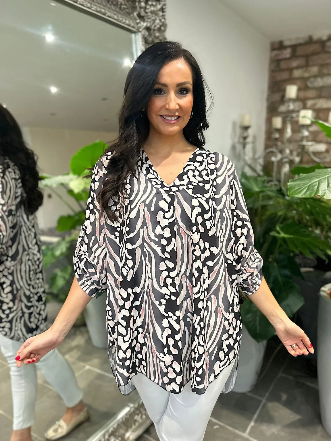 Black Colour Blend Animal Print Blouse Maria