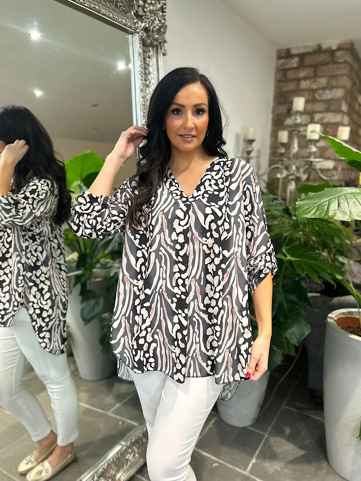 Black Colour Blend Animal Print Blouse Maria