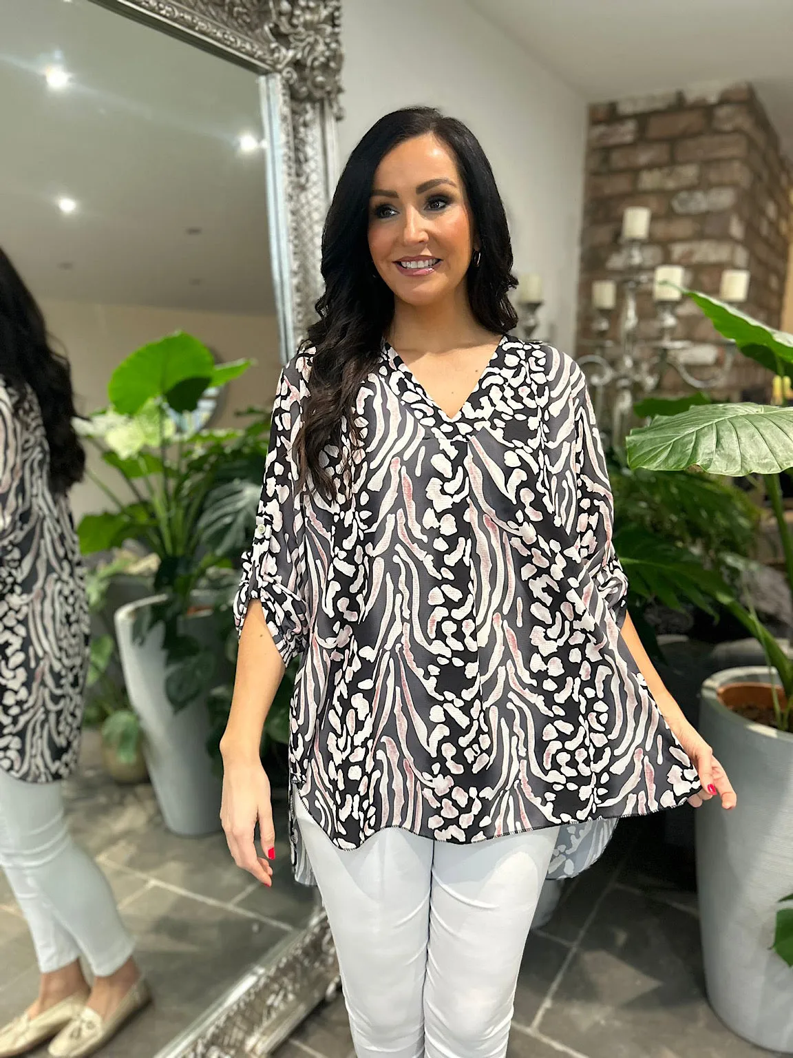 Black Colour Blend Animal Print Blouse Maria