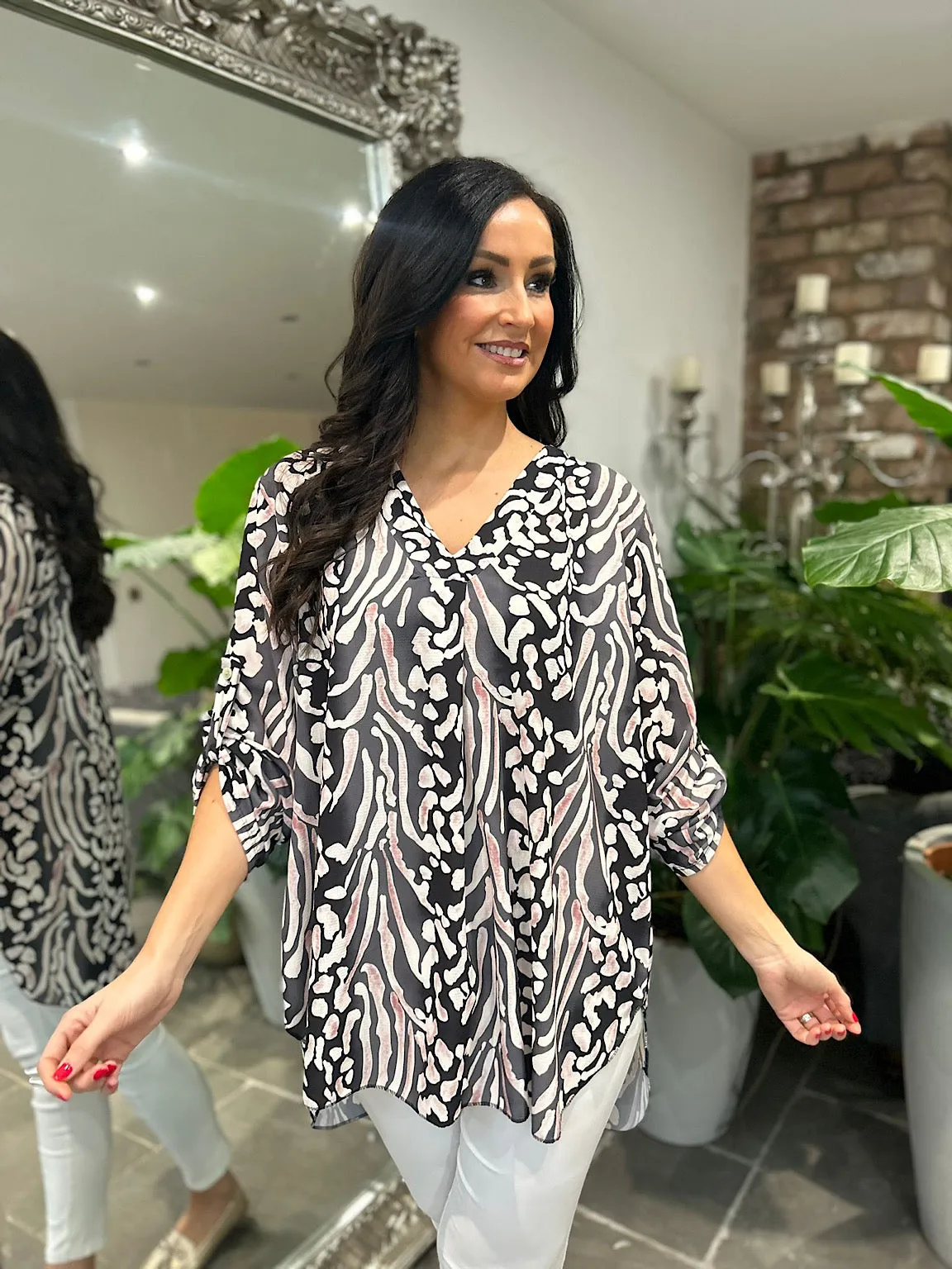 Black Colour Blend Animal Print Blouse Maria