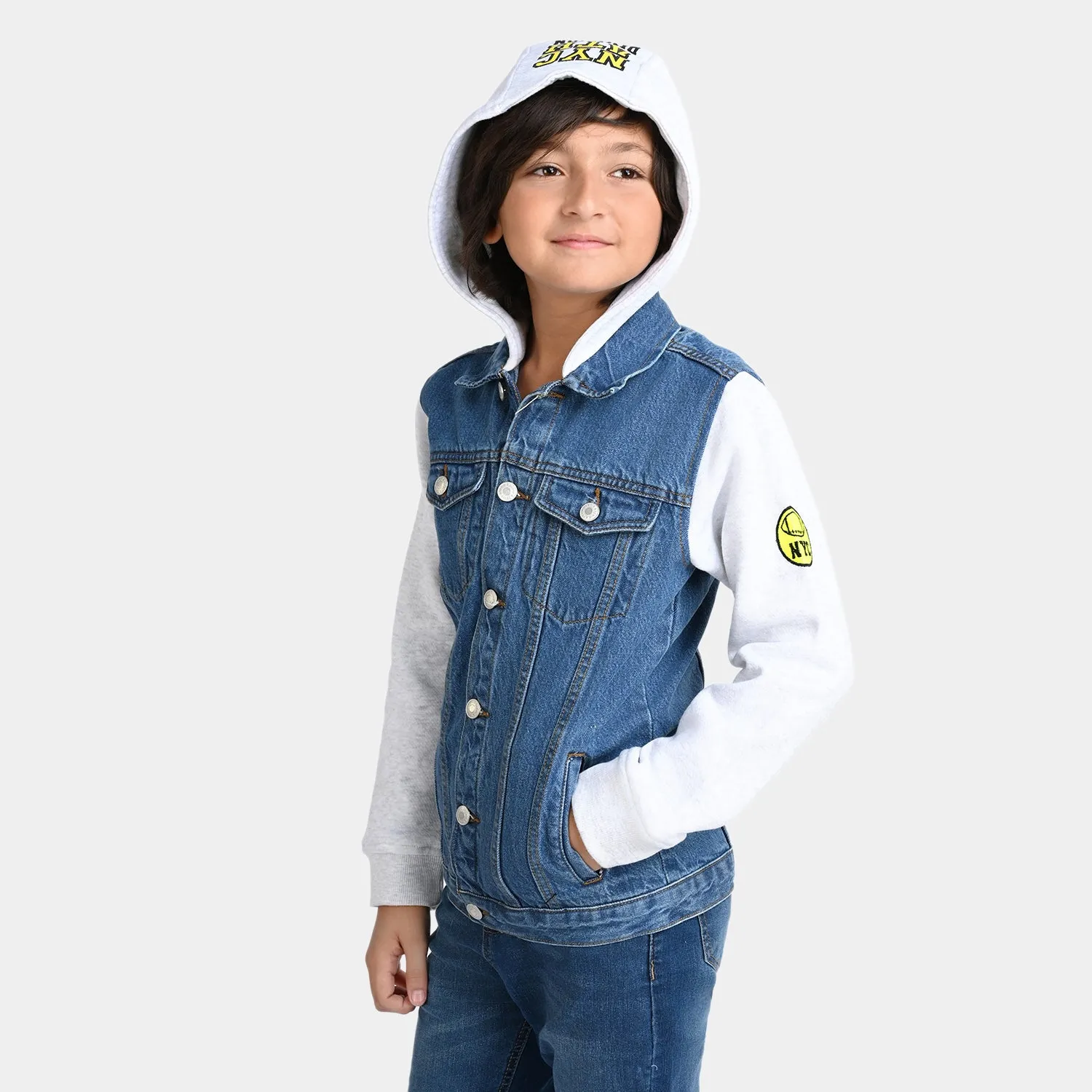 Boys Denim Hooded Jacket NYC-Mid Blue