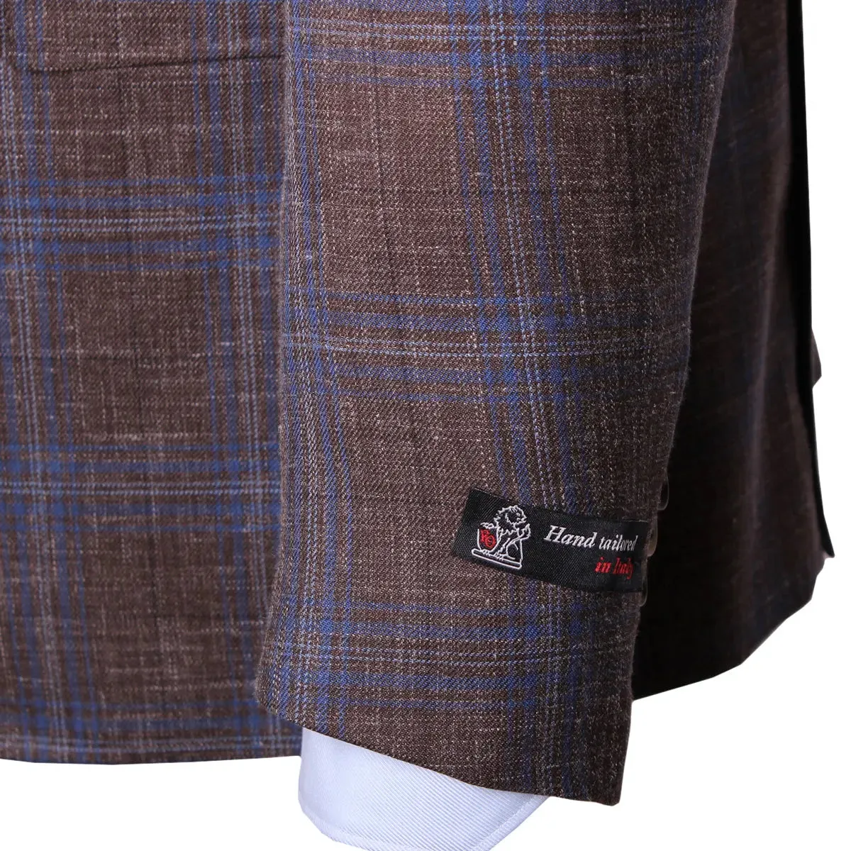 Brown & Blue Check Wool Linen Blend Blazer