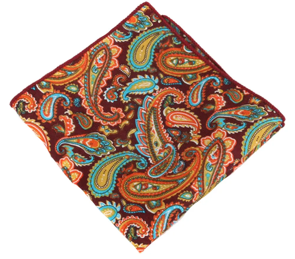 Burgundy / Orange / Blue Paisley Pocket Square - [2017 Spring]