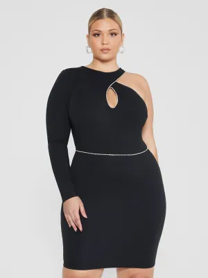 Caryn One Sleeve Rhinestone Trim Bodycon Dress