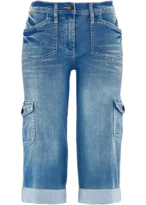 Comfortable elastic cargo jeans with a comfortable capri-length belt Bpc Bonprix Collection blue