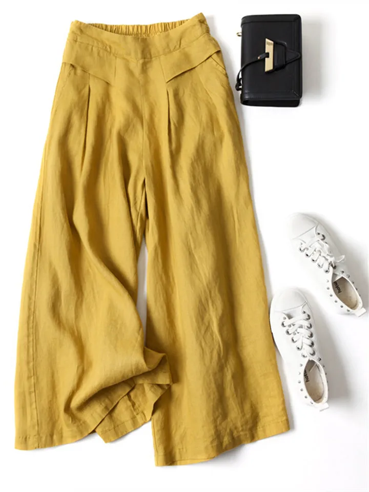 Cozy High Waist Casual Wide Leg Linen Pants for Women