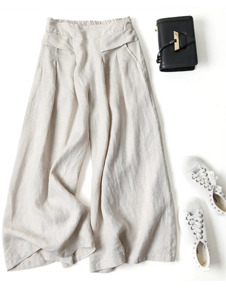 Cozy High Waist Casual Wide Leg Linen Pants for Women