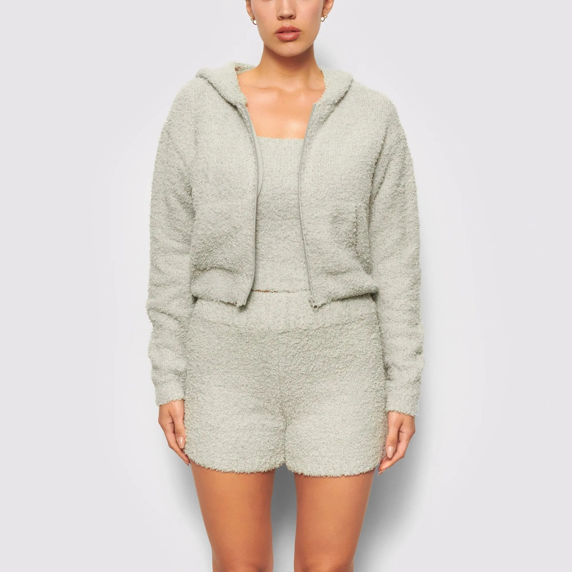 COZY KNIT ZIP UP HOODIE | AQUA