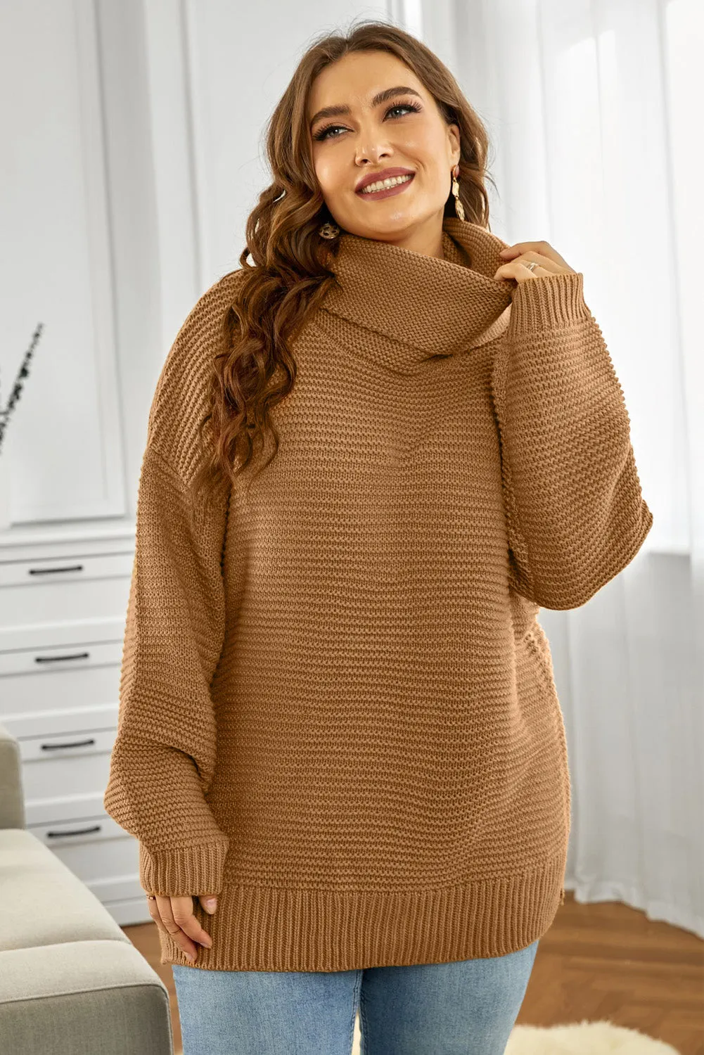 Drop and Roll Oversized Turtleneck Sweater in Green, Grey, Khaki, or Navy