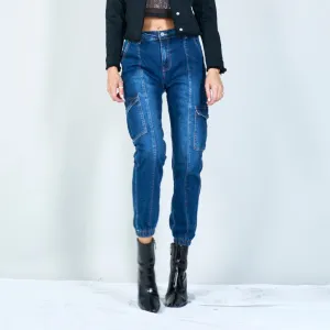 Fashionable high-waisted cargo jeans with elastic cuffs wholesale