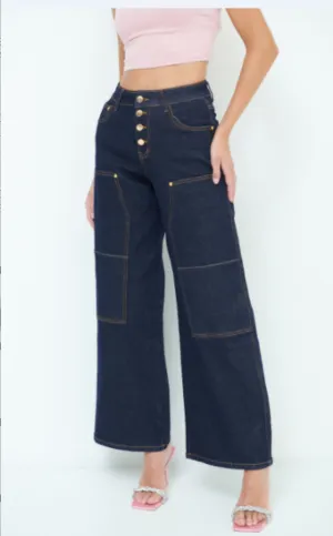 Fashionable wide-leg button jeans wholesale