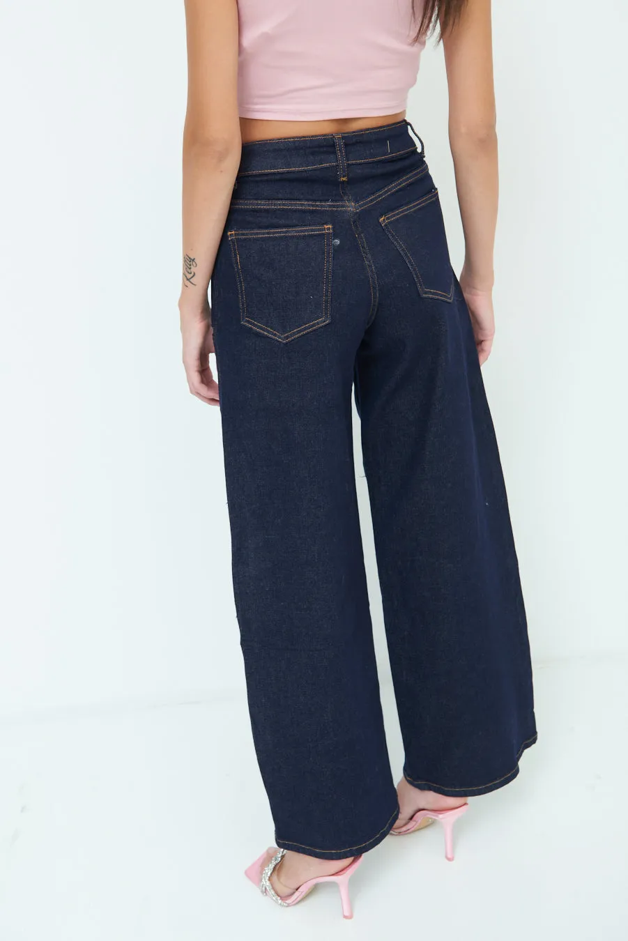 Fashionable wide-leg button jeans wholesale