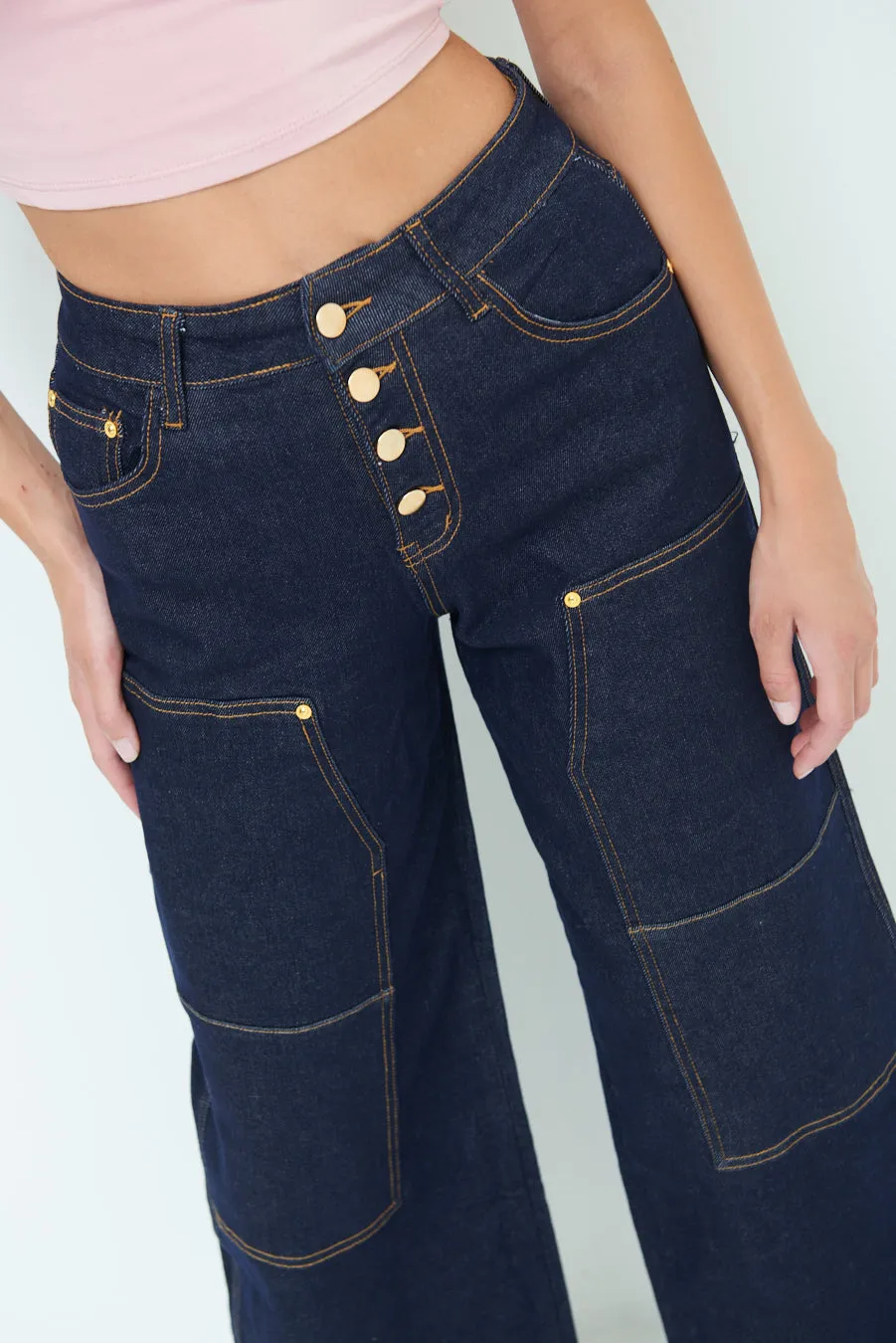 Fashionable wide-leg button jeans wholesale