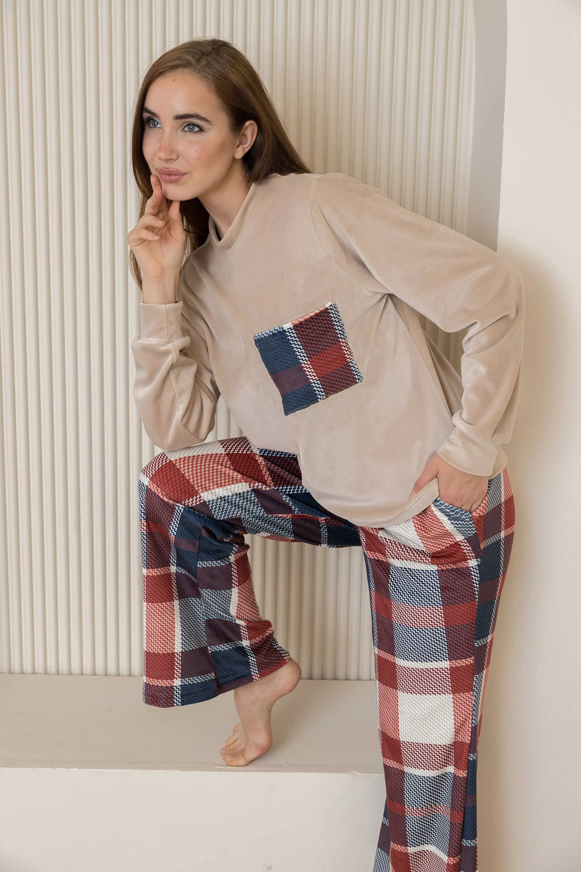 Festive Plaid Basic Pjs - Navy Blue