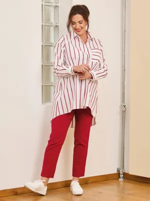 Harriet Cotton Stripe Shirt - White/Cherry