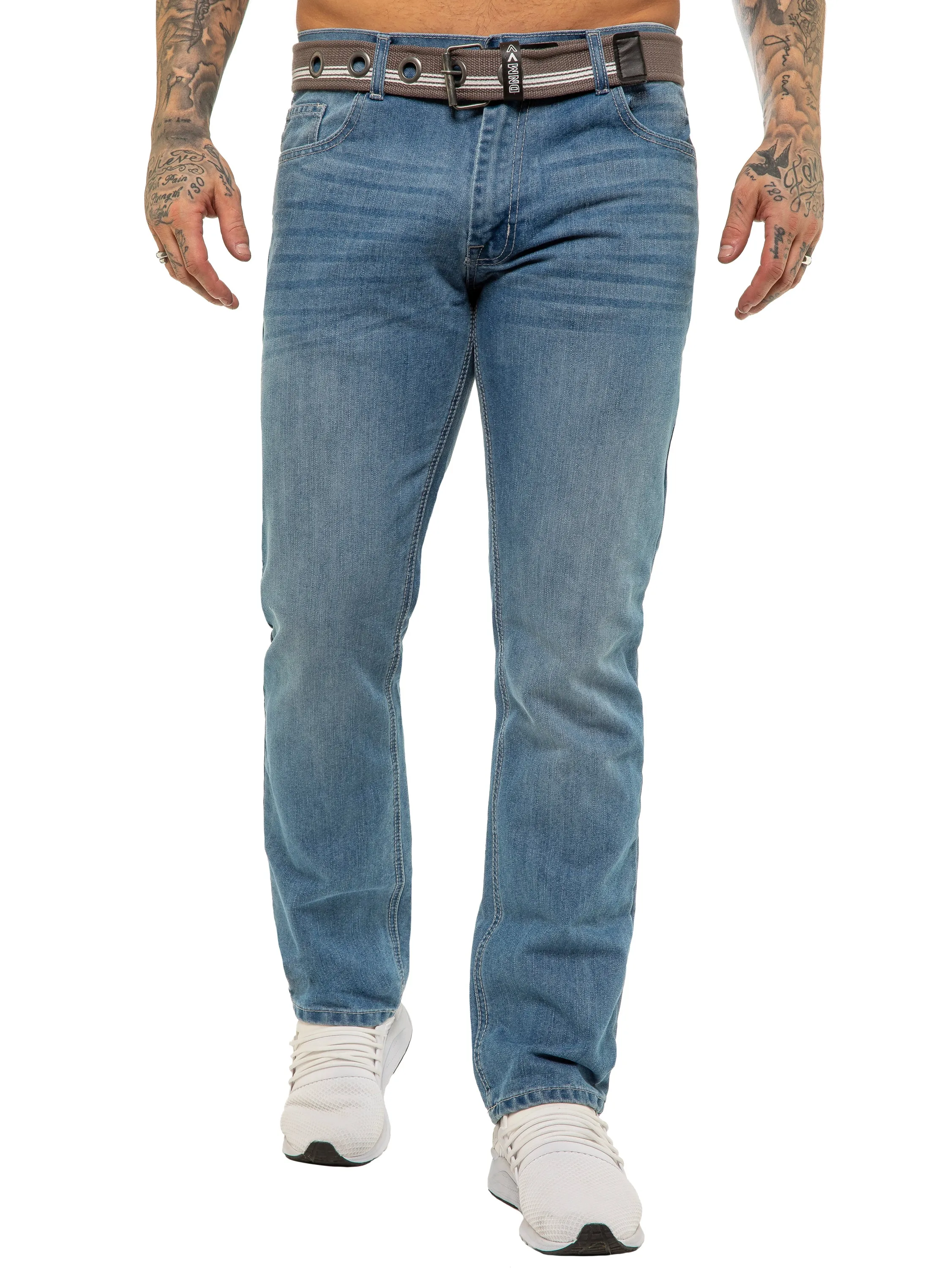 Mens Designer Blue Regular Tapered Fit Denim Jeans | Enzo Designer Menswear