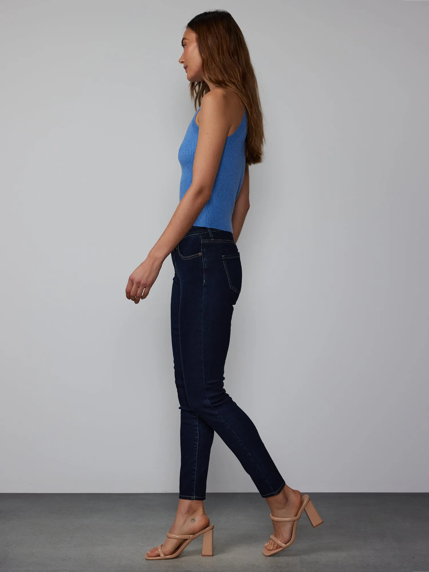 Mid Rise Skinny Contrast Stitch Jeans