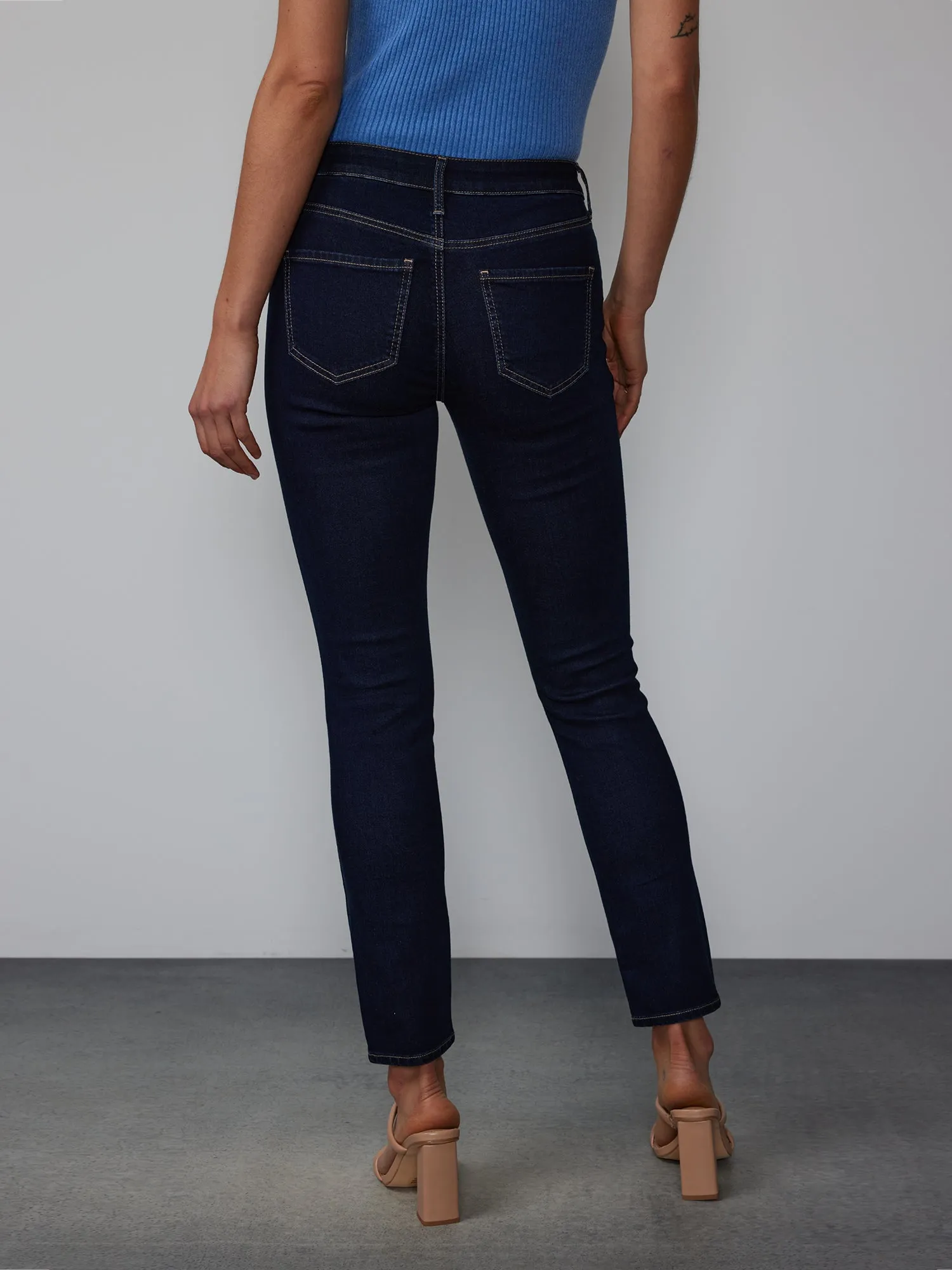 Mid Rise Skinny Contrast Stitch Jeans