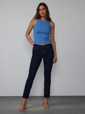 Mid Rise Skinny Contrast Stitch Jeans