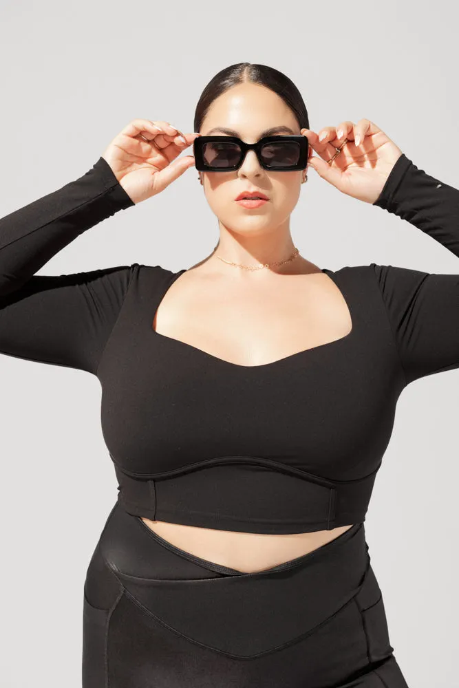 POPFLEX® Sweetheart Long Sleeve Crop Top - Black