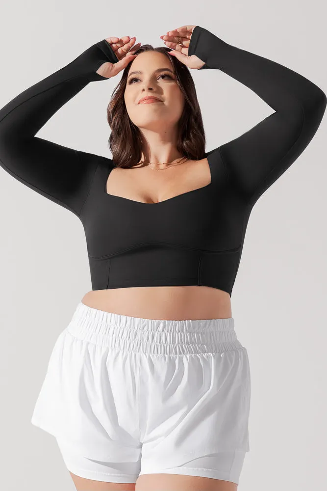 POPFLEX® Sweetheart Long Sleeve Crop Top - Black