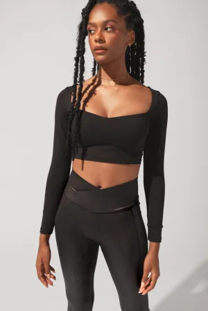 POPFLEX® Sweetheart Long Sleeve Crop Top - Black