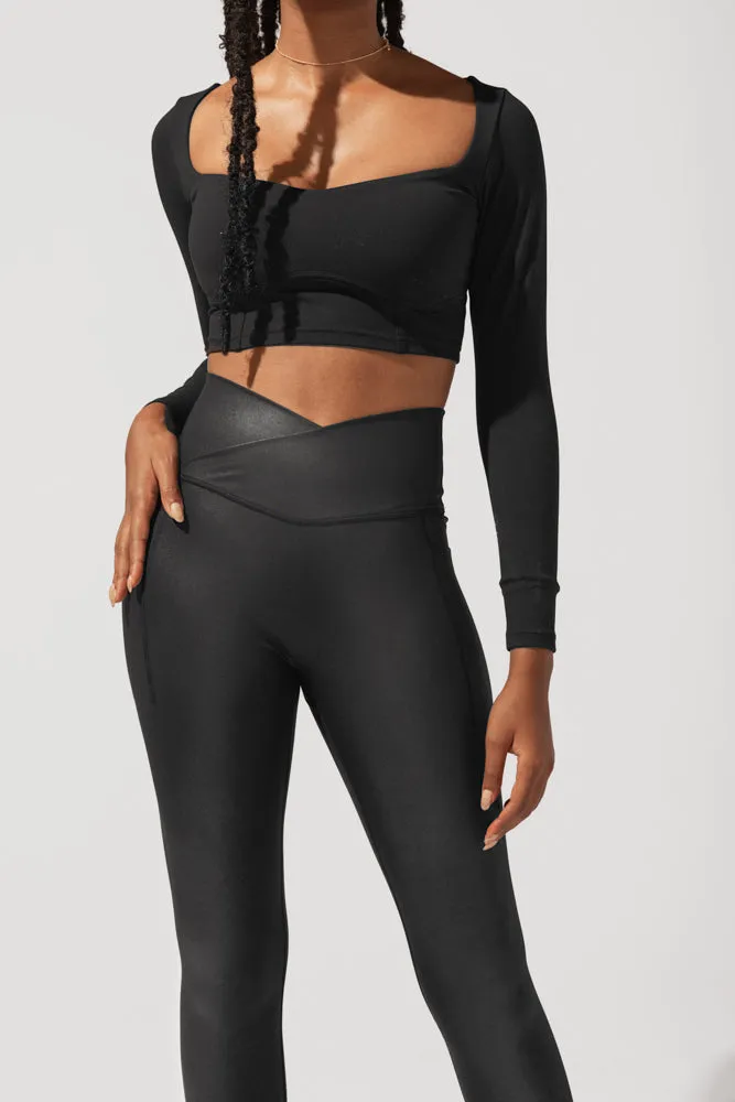 POPFLEX® Sweetheart Long Sleeve Crop Top - Black