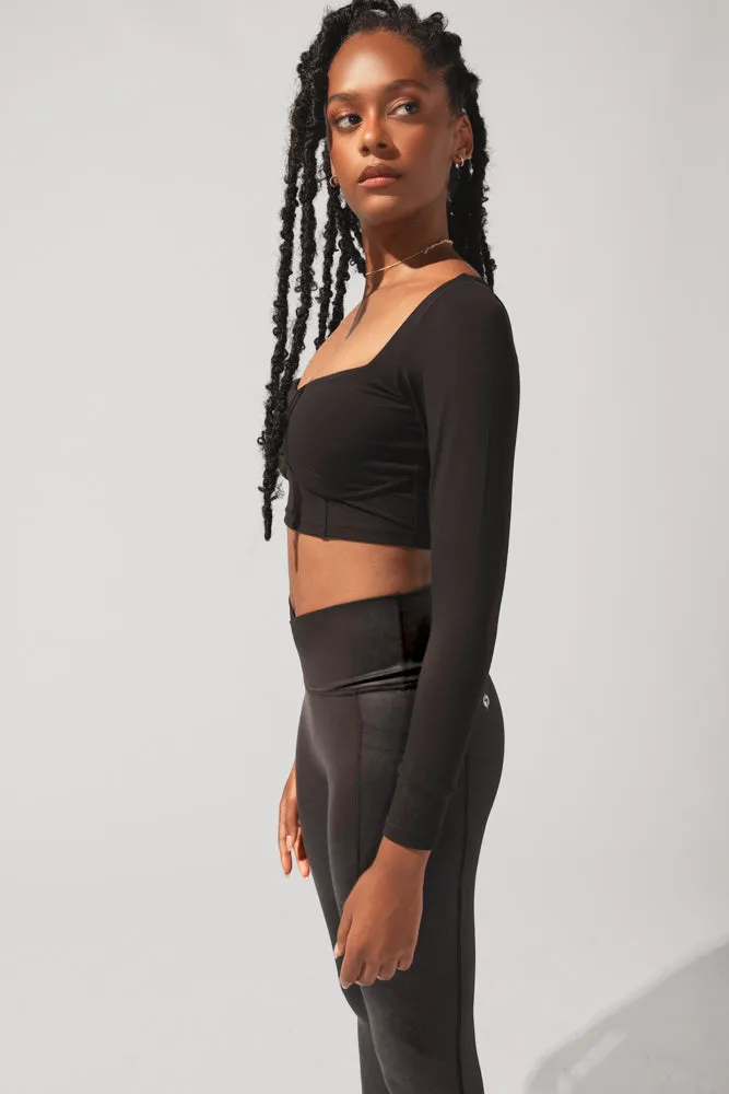 POPFLEX® Sweetheart Long Sleeve Crop Top - Black