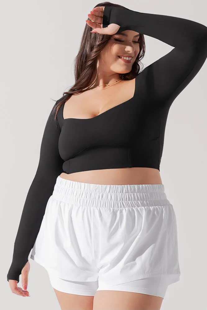 POPFLEX® Sweetheart Long Sleeve Crop Top - Black