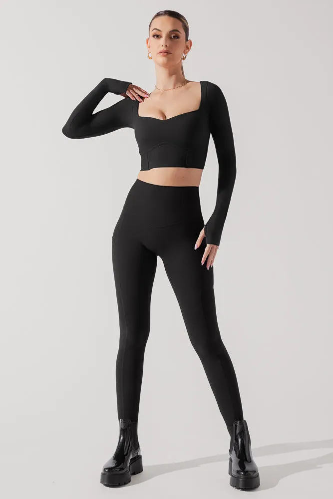 POPFLEX® Sweetheart Long Sleeve Crop Top - Black