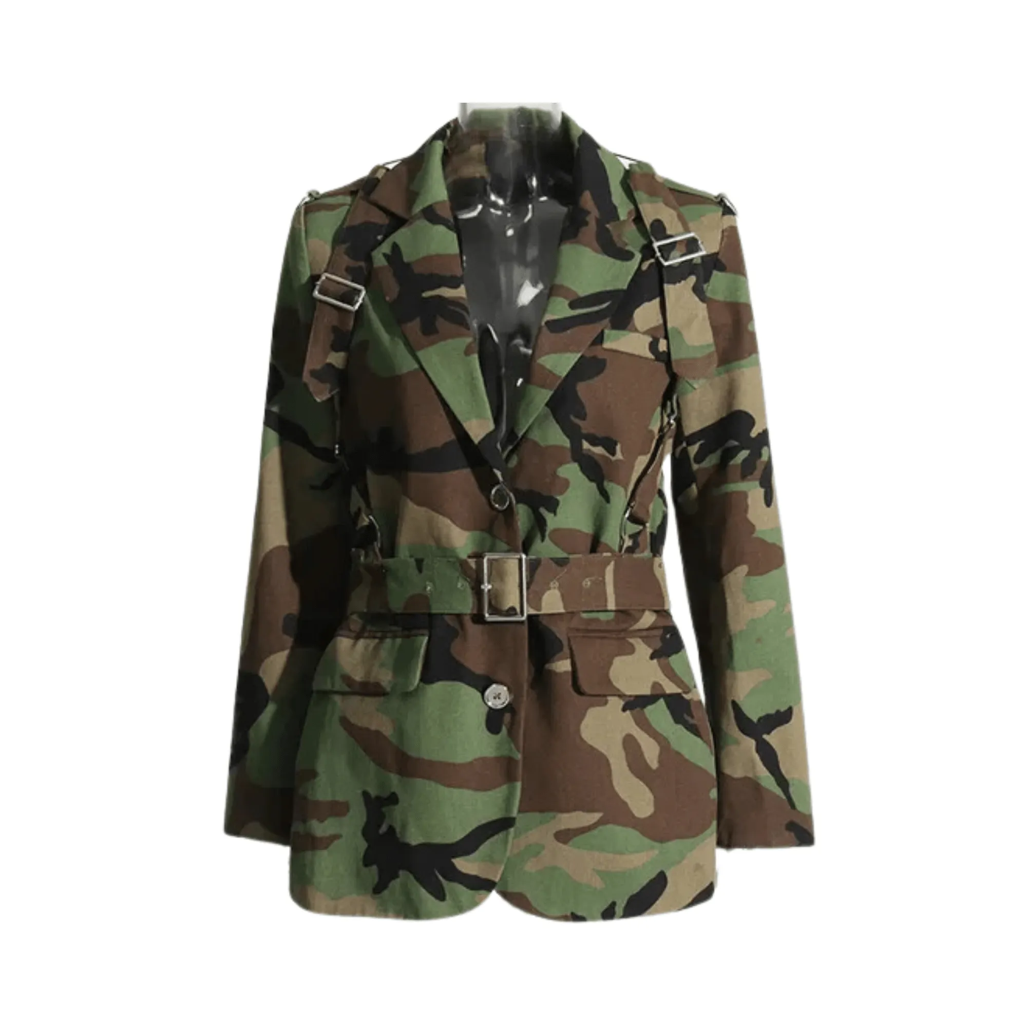 Pre Order:  Camouflage Single-Breasted Belted Blazer - @modelnehemie