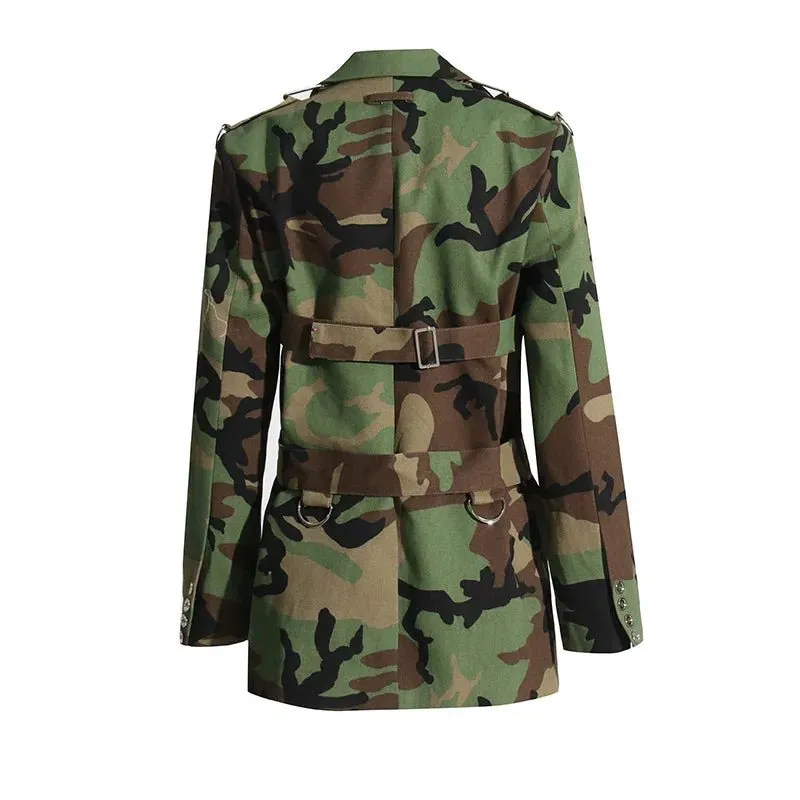 Pre Order:  Camouflage Single-Breasted Belted Blazer