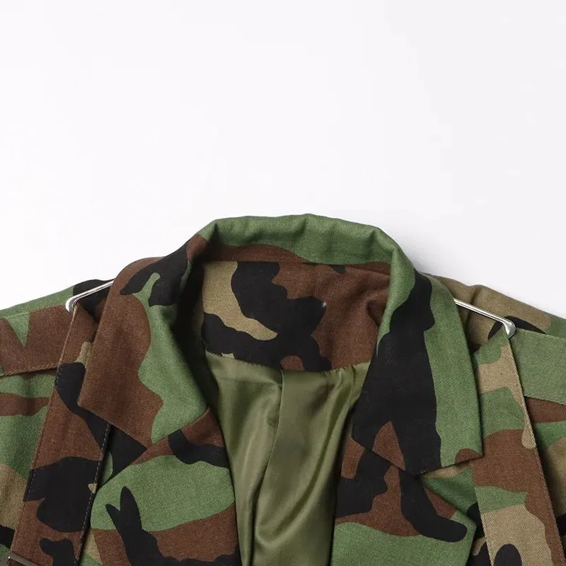 Pre Order:  Camouflage Single-Breasted Belted Blazer