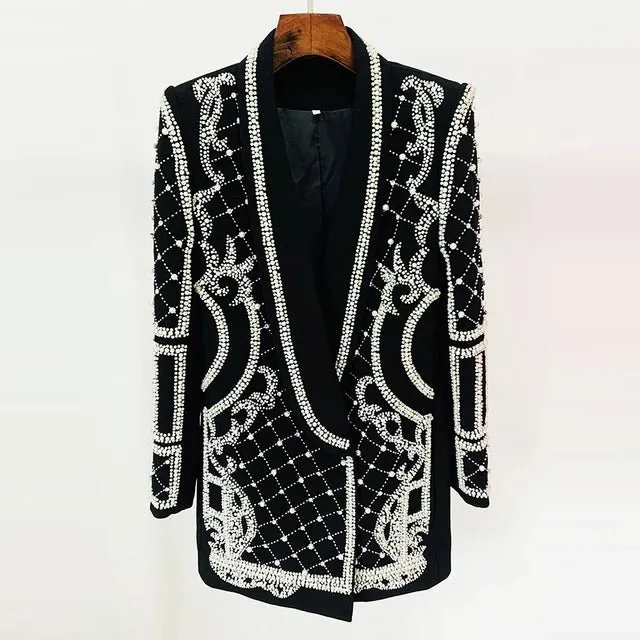 Pre Order:  Intricate Beads Pearls Blazer Dress