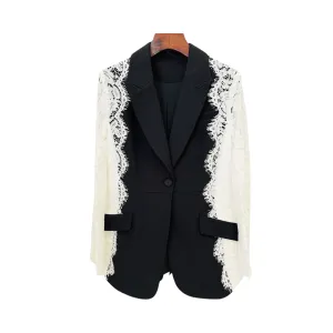 Pre Order:  Lace Hugged Contrast Color Blazer