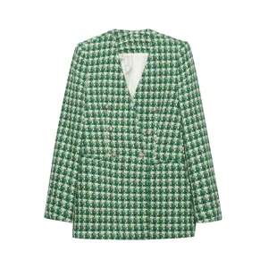 Pre Order:  Textured Plaid Double Breasted Blazer