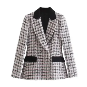 Pre Order:  Textured Plaid Double-Breasted Blazer