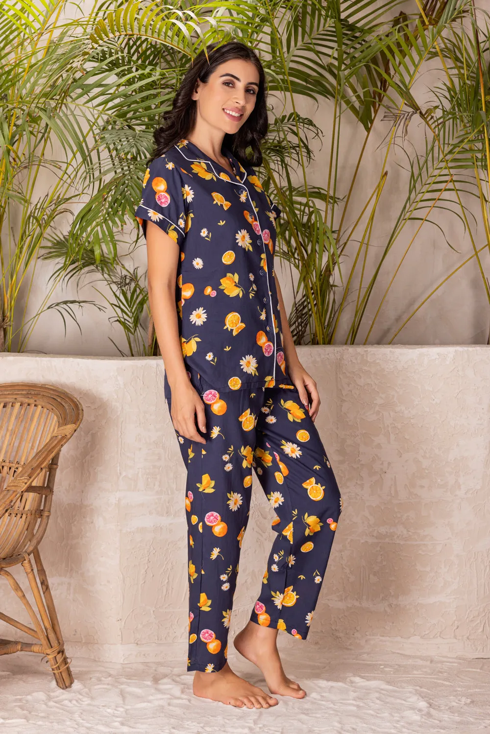 Printed classic collar Night suit