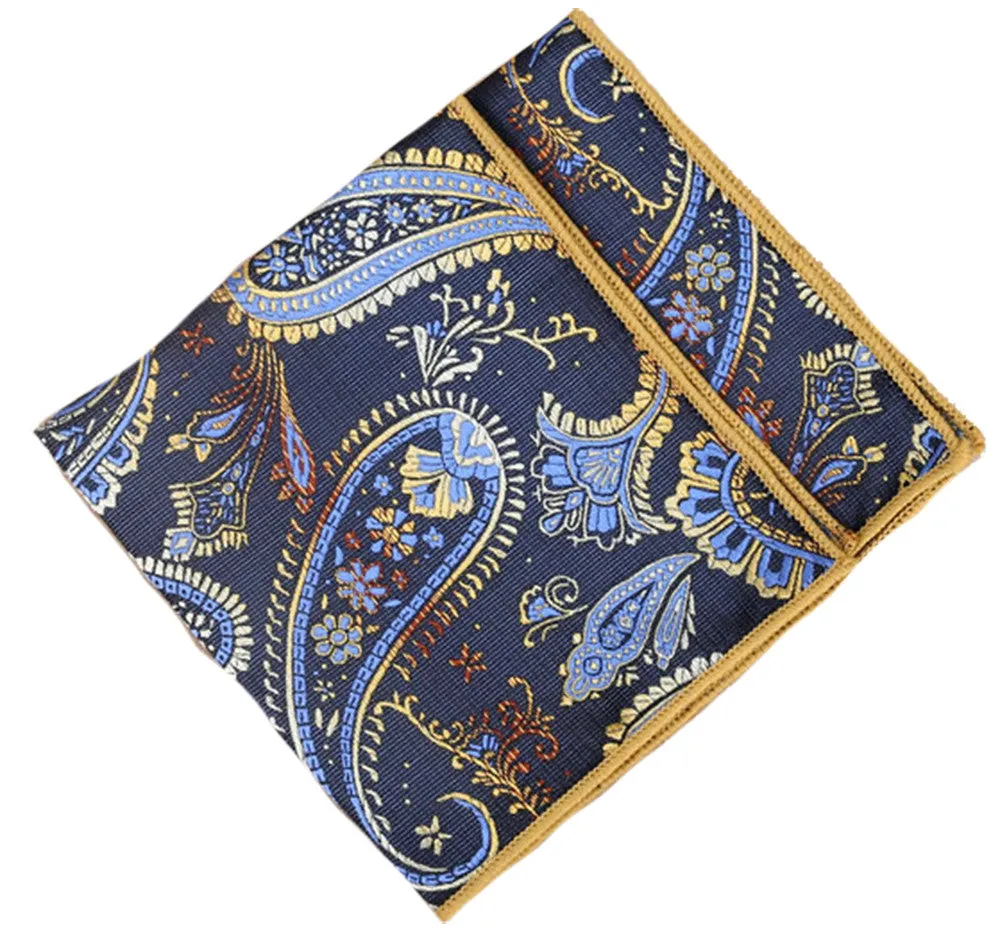 Prussian Blue / Pale Gold Paisley Pocket Square - [2017 Spring]