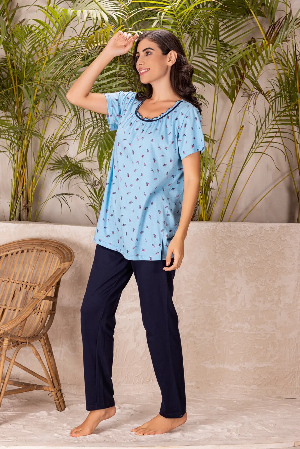 Pure Cotton Front Gathers Night suit