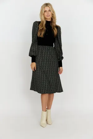 SALE - Rhea Printed Long Sleeve Midi Dress