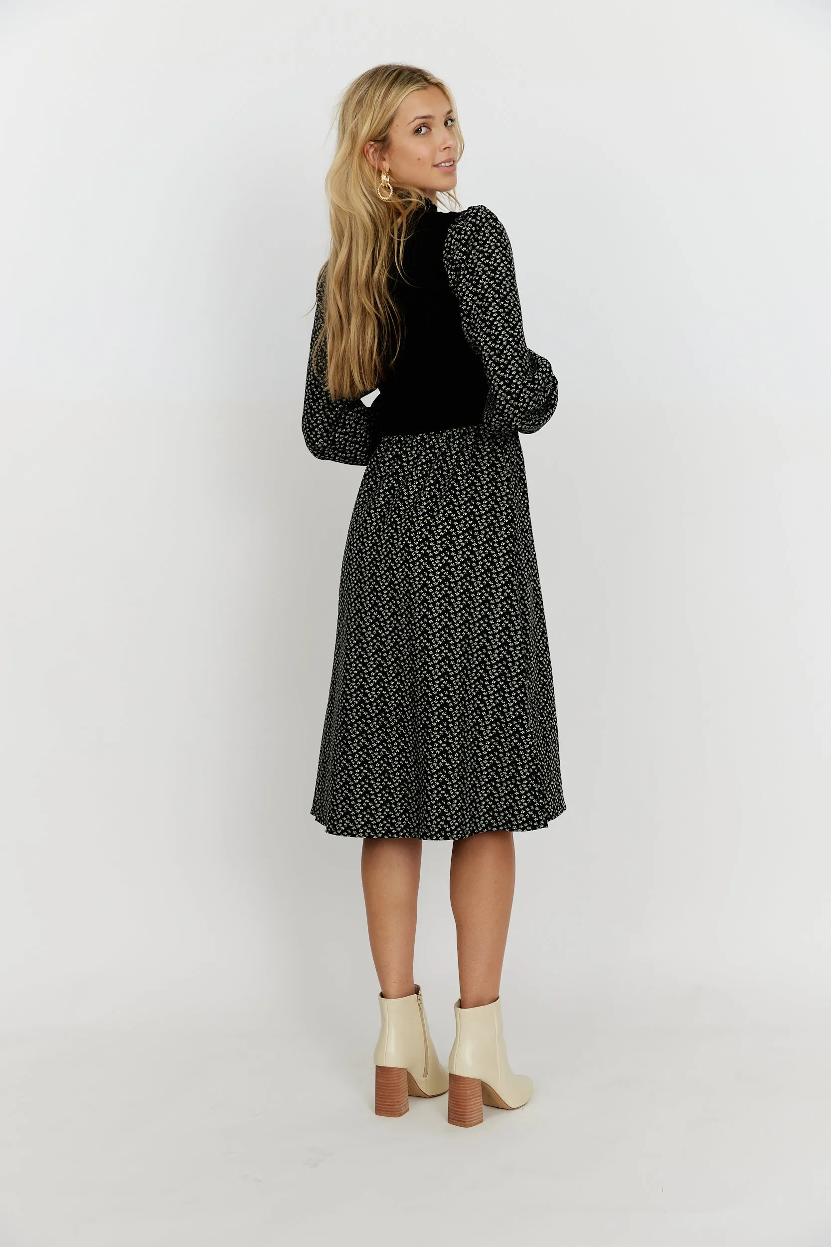 SALE - Rhea Printed Long Sleeve Midi Dress