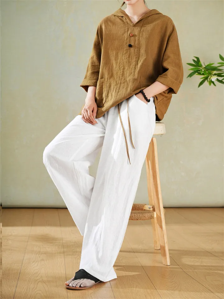 Simple Cozy Cotton Linen White Long Pants for Women