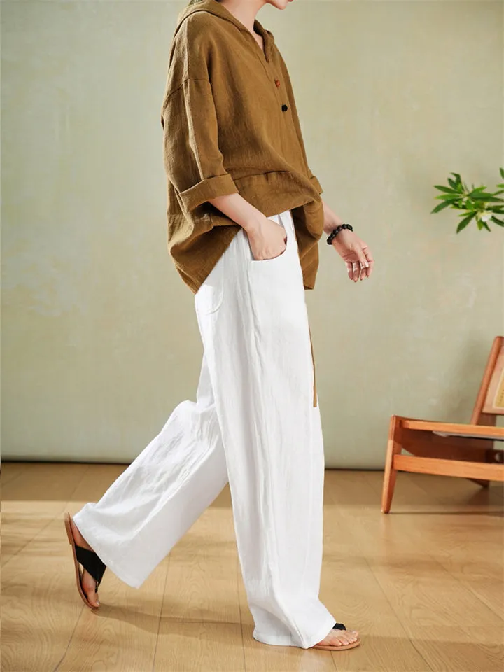 Simple Cozy Cotton Linen White Long Pants for Women