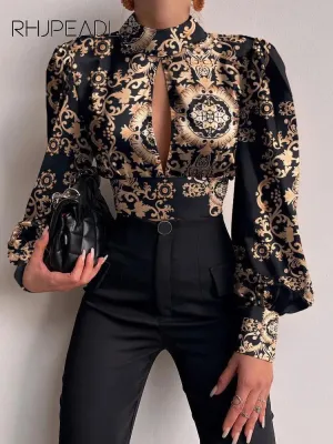 Trendy Backless Hollow Print Crop Blouse