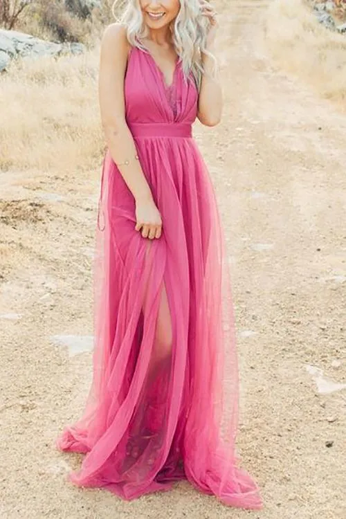 V Neck Backless Maxi Dress