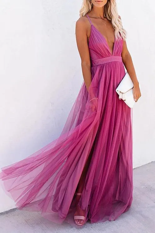 V Neck Backless Maxi Dress